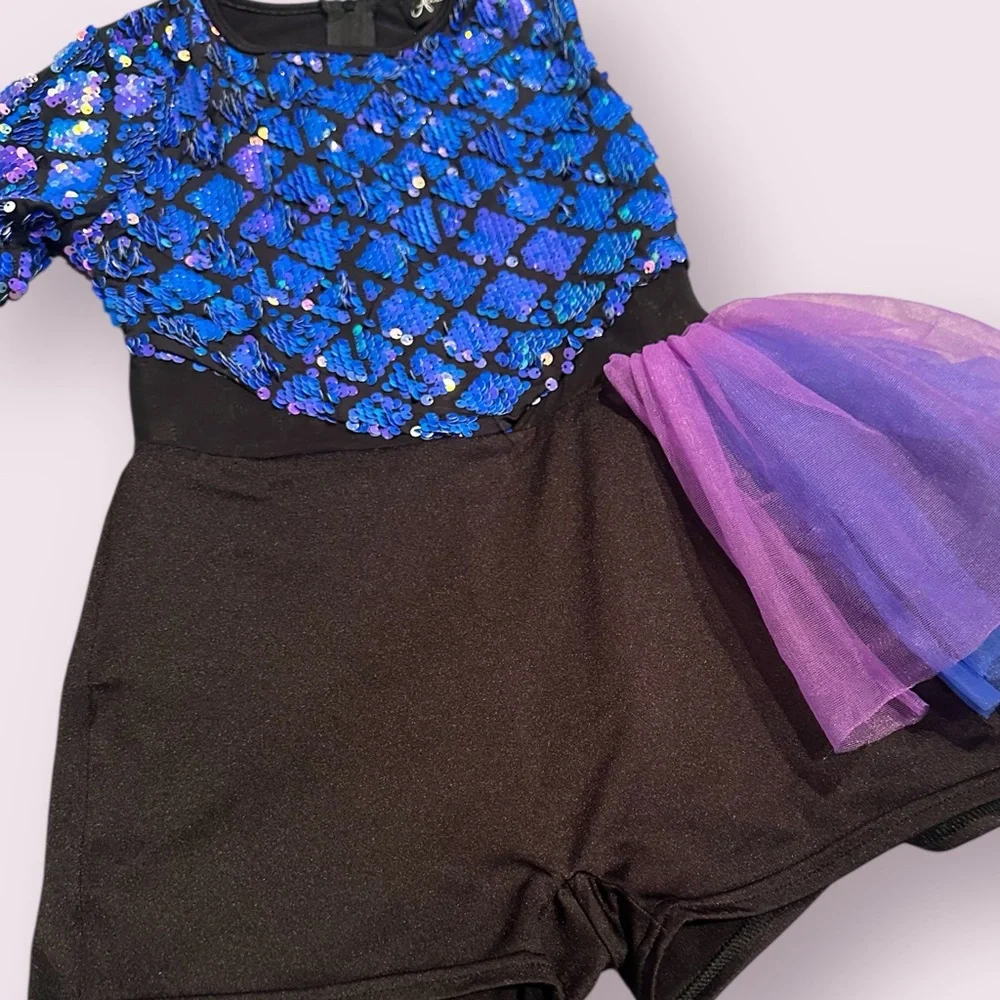 Sparkling Sequin Blue and Purple Kids Dance Costume Alexandra Size 12